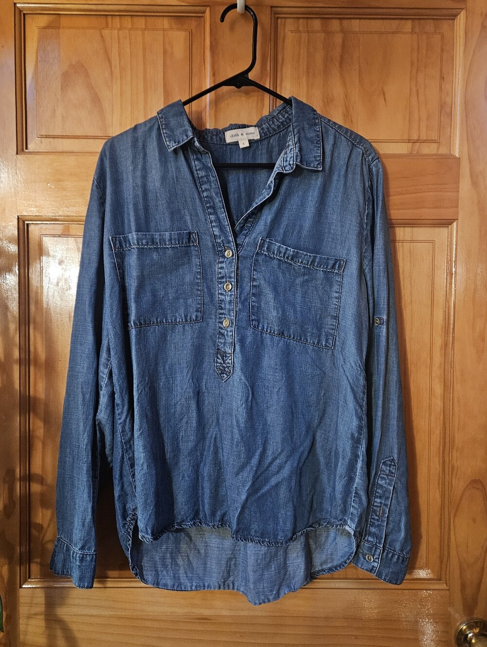 Denim Button-Popover Tunic Top